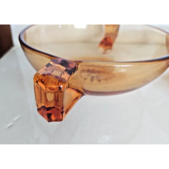 Vintage Amber Depression Glass Candy, Nut, Condiment Bowl set with End Handles - Picture 12 of 15